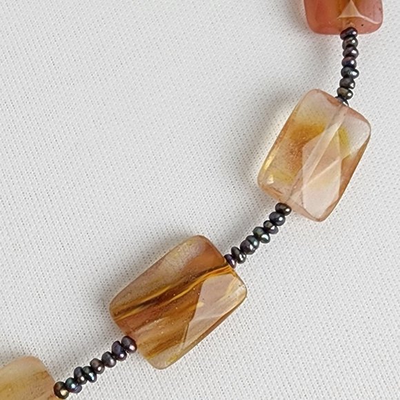 Polished Natural Stone 925 Sterling Toggle Necklace Earring Set - Picture 5 of 10